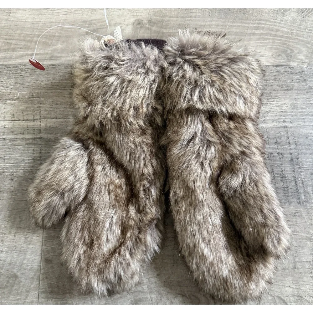 New Gloves Winter Faux Rabbit Fur Mittens Furry Fluffy Warm Sports Women's OS